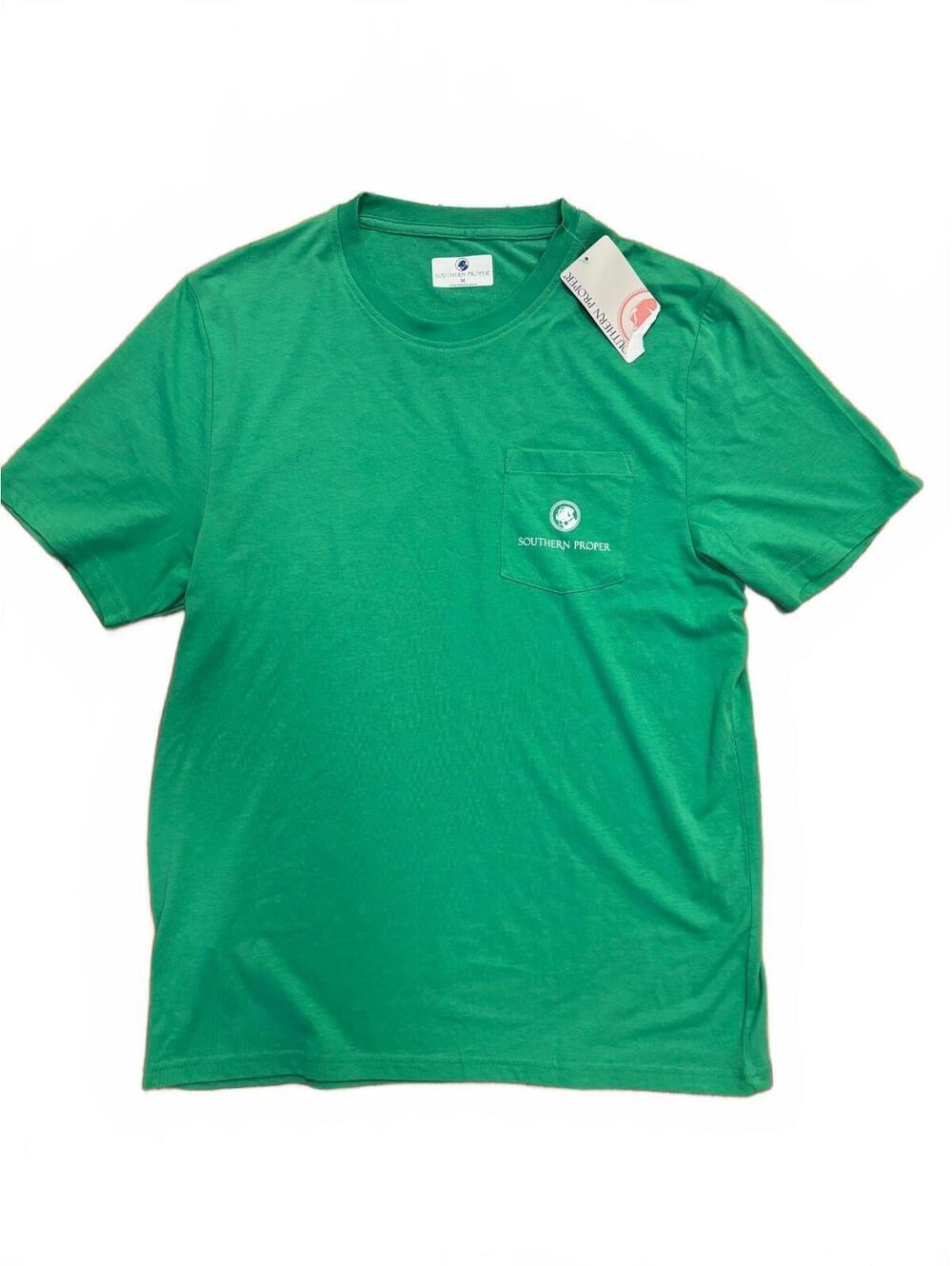 Southern Proper Kelly Green Graphic T-Shirt with Chest Pocket, Size Medium